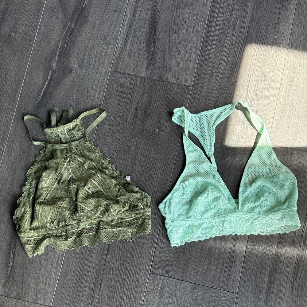 Aerie Green and Mint Lace Bralette Set